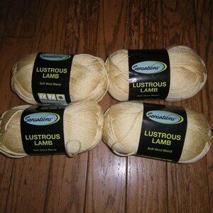 4 Skeins Sensations Lustrous Lamb Wool Blend Yarn - Color Cream - 308 yds.